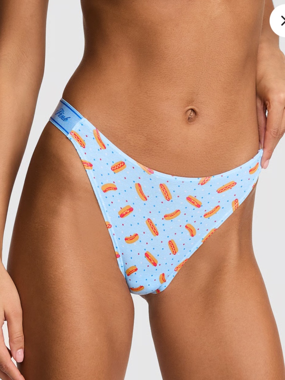 PINK Victoria's Secret Light Blue Hot Dog Print Bikini Panty
